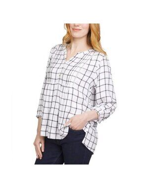 Wrangler Women's M Plaid Tunic Top Black & White Viscose Button Front C0713